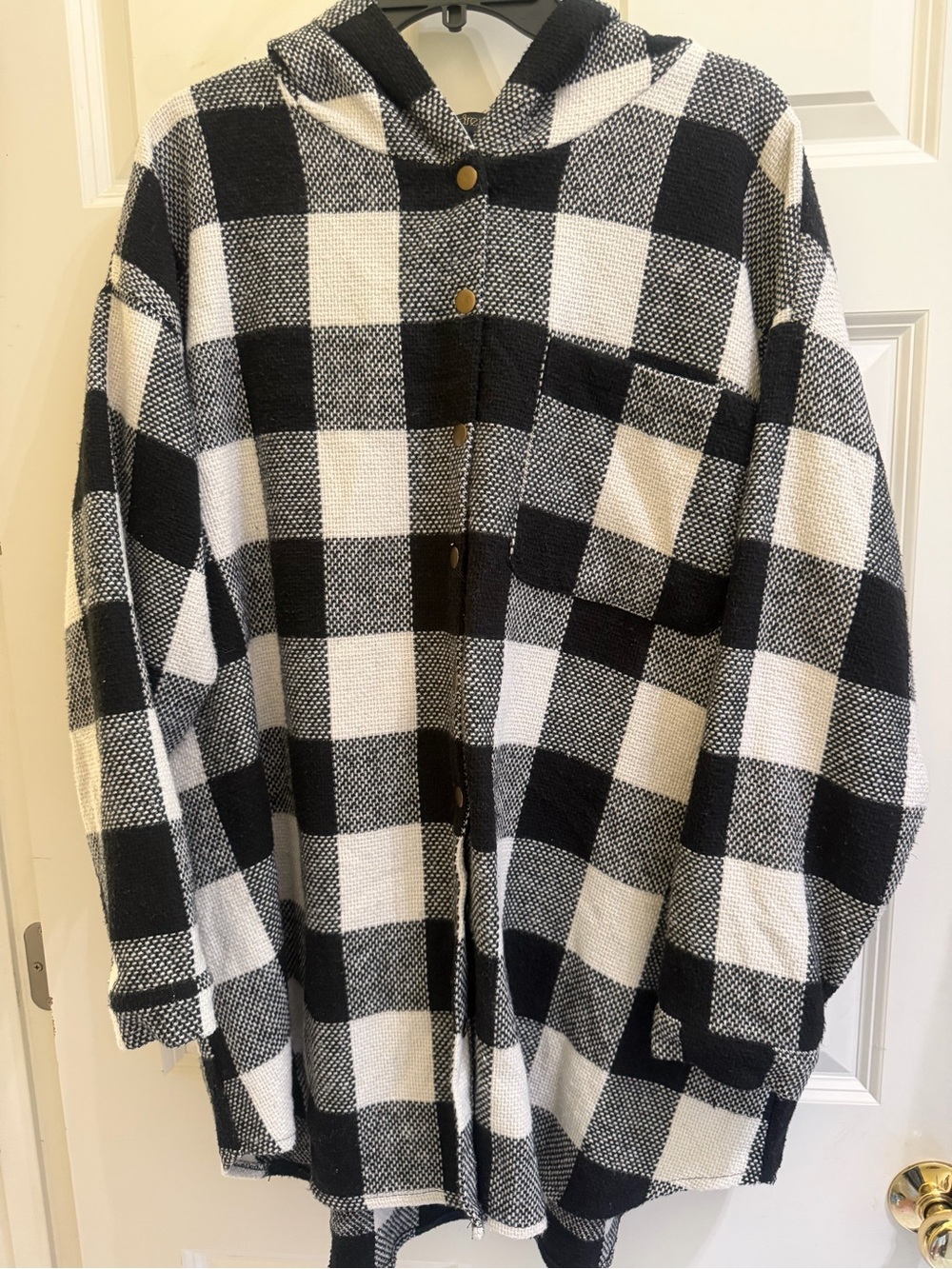 audrey Black and White Buffalo Plaid Hooded Shirt Jacket